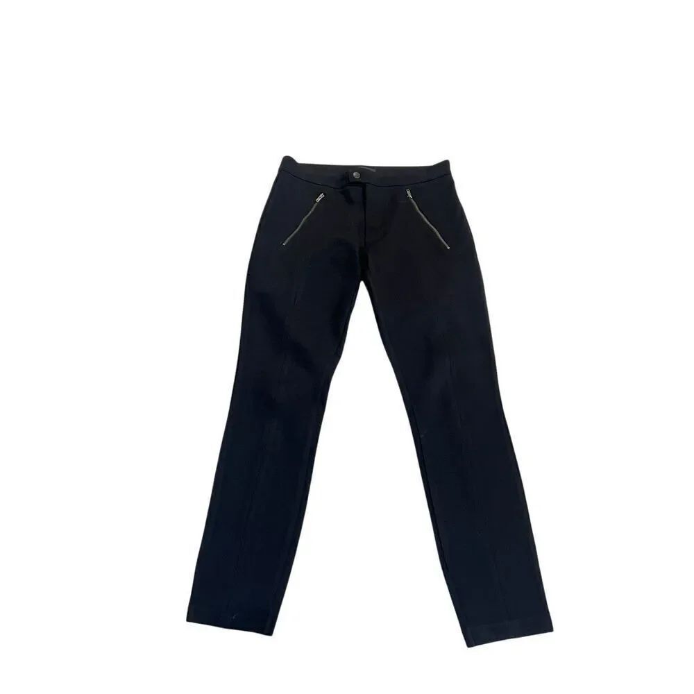 J. Crew Women's Pixie Snap Front Zip Pockets Ponte Knit Skinny Pants Black Sz 0S